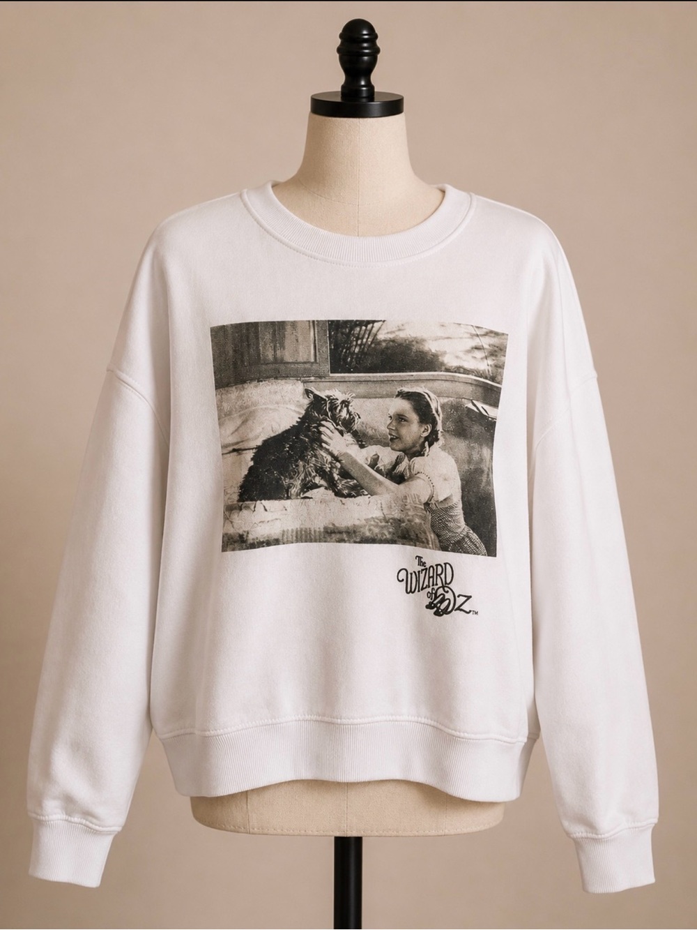 White Graphic Sweatshirt with Wizard of Oz Print